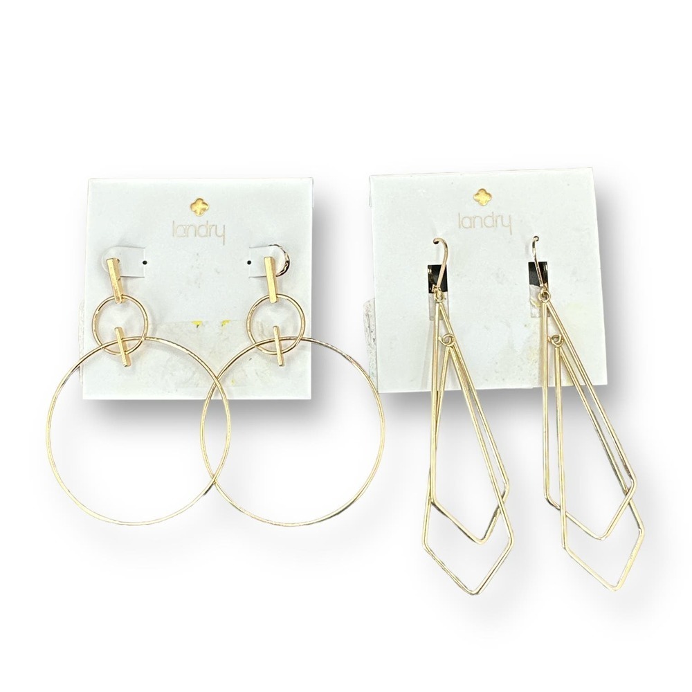 Kate LANDRY Earrings for Womens Two Set Gold Tone Dangle Geometric